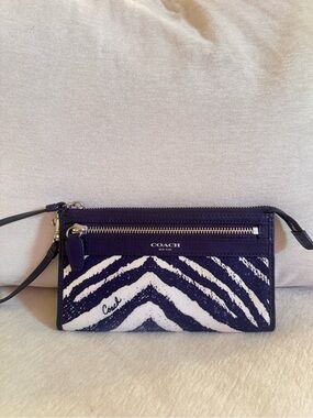 Coach Purple and White Zebra-Print Wristlet